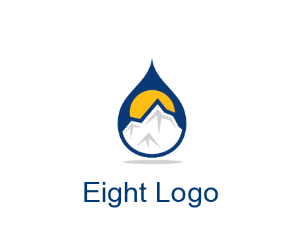 mountain and sun in droplet travel logo