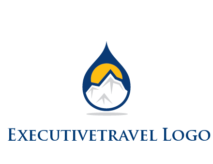 mountain and sun in droplet travel logo