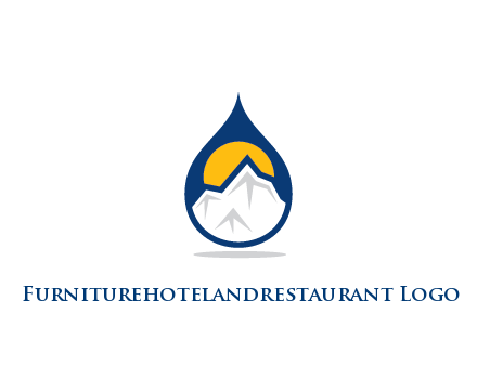 mountain and sun in droplet travel logo