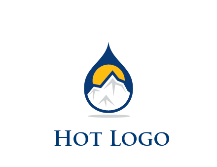 mountain and sun in droplet travel logo