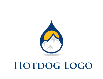 mountain and sun in droplet travel logo