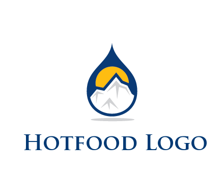 mountain and sun in droplet travel logo