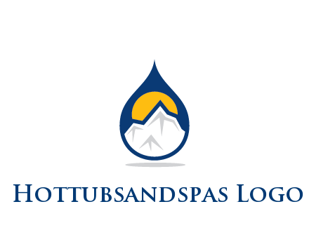 mountain and sun in droplet travel logo