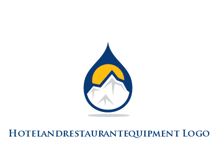 mountain and sun in droplet travel logo