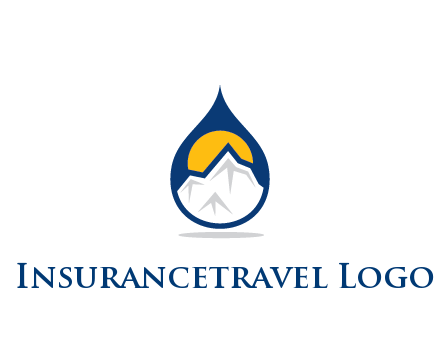 mountain and sun in droplet travel logo