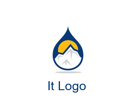 mountain and sun in droplet travel logo