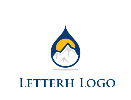 mountain and sun in droplet travel logo