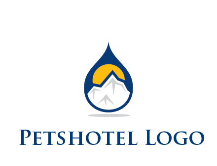 mountain and sun in droplet travel logo