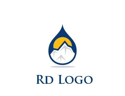 mountain and sun in droplet travel logo