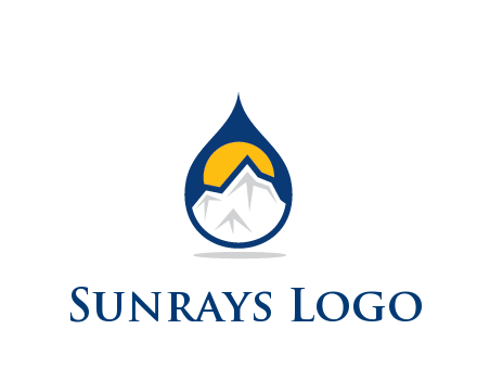 mountain and sun in droplet travel logo