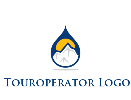 mountain and sun in droplet travel logo