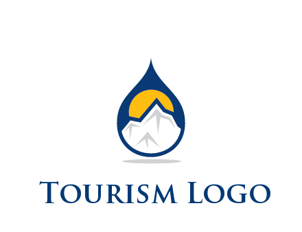 mountain and sun in droplet travel logo