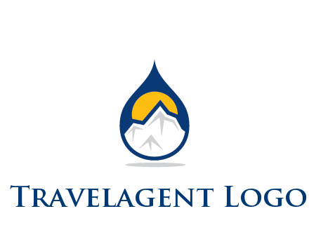 mountain and sun in droplet travel logo