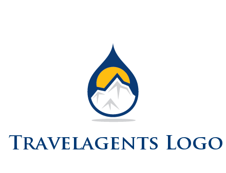 mountain and sun in droplet travel logo