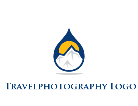 mountain and sun in droplet travel logo