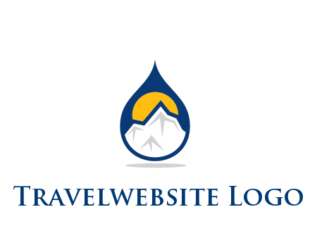 mountain and sun in droplet travel logo