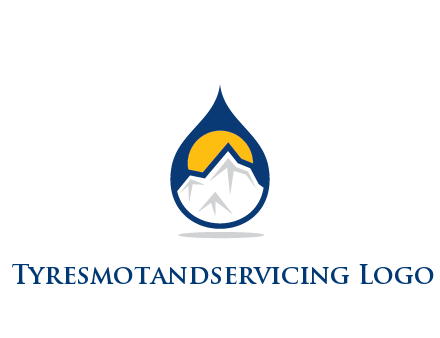 mountain and sun in droplet travel logo