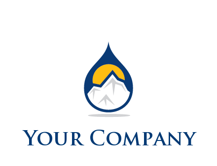 mountain and sun in droplet travel logo