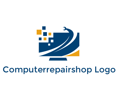 monitor with pixels and wrench information technology logo