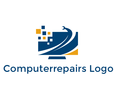 monitor with pixels and wrench information technology logo
