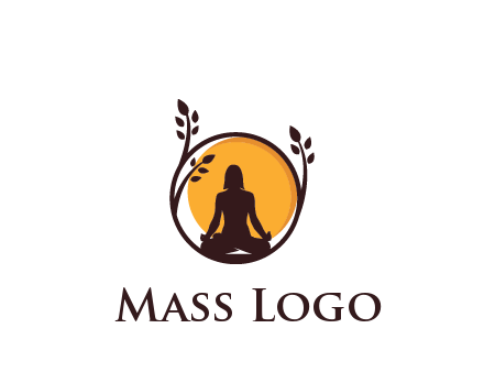 meditating man and sun in circle with vines spa logo