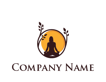 meditating man and sun in circle with vines spa logo