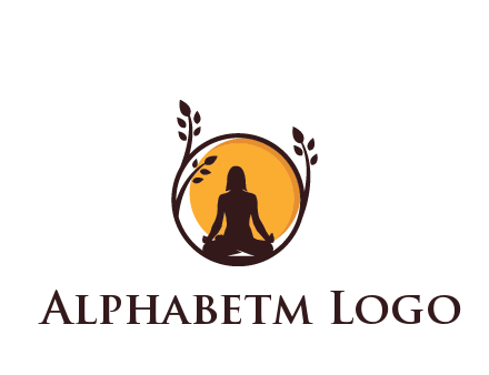 meditating man and sun in circle with vines spa logo