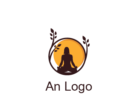 meditating man and sun in circle with vines spa logo
