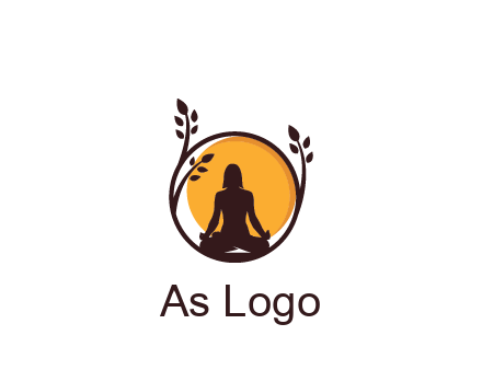 meditating man and sun in circle with vines spa logo