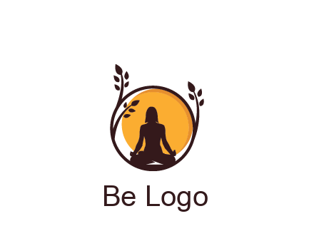 meditating man and sun in circle with vines spa logo