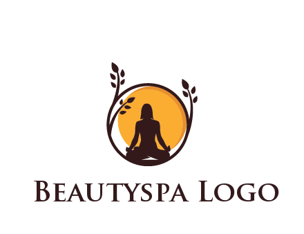 meditating man and sun in circle with vines spa logo