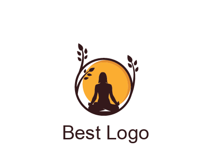 meditating man and sun in circle with vines spa logo