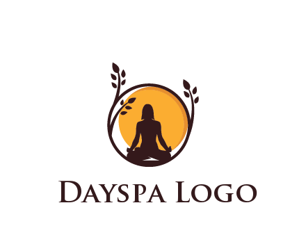 meditating man and sun in circle with vines spa logo