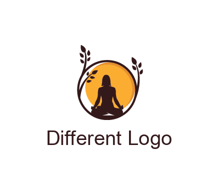 meditating man and sun in circle with vines spa logo