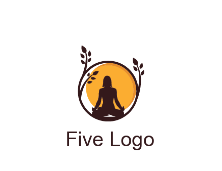meditating man and sun in circle with vines spa logo