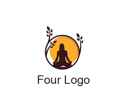 meditating man and sun in circle with vines spa logo