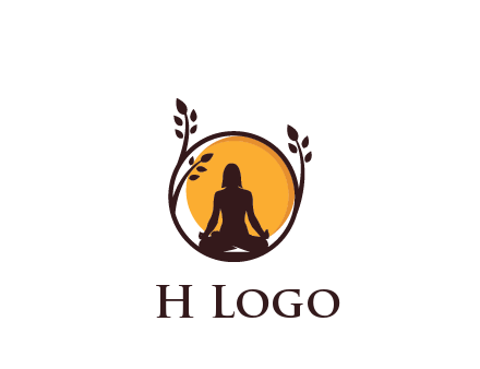 meditating man and sun in circle with vines spa logo