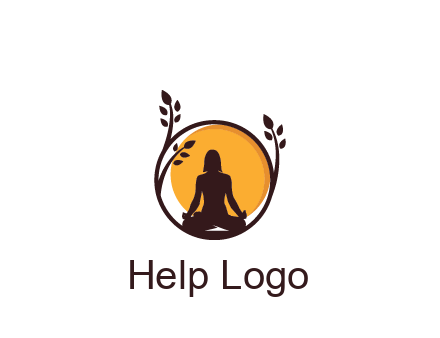 meditating man and sun in circle with vines spa logo
