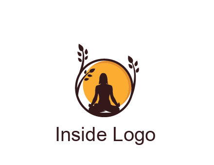 meditating man and sun in circle with vines spa logo