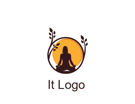 meditating man and sun in circle with vines spa logo