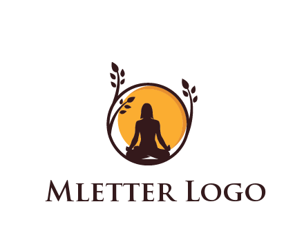 meditating man and sun in circle with vines spa logo