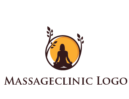 meditating man and sun in circle with vines spa logo