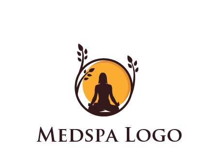 meditating man and sun in circle with vines spa logo