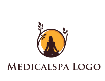 meditating man and sun in circle with vines spa logo