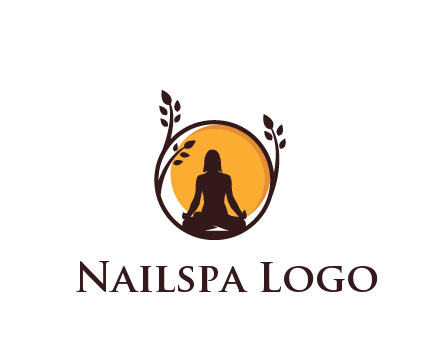 meditating man and sun in circle with vines spa logo