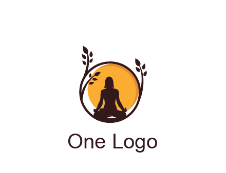 meditating man and sun in circle with vines spa logo