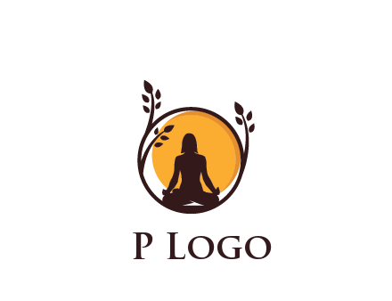 meditating man and sun in circle with vines spa logo