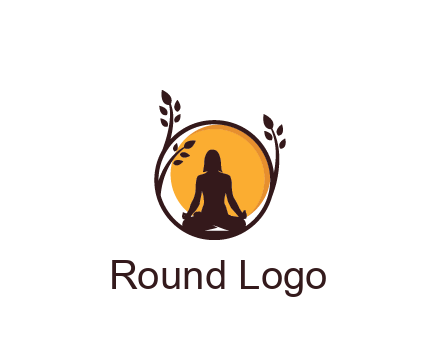meditating man and sun in circle with vines spa logo