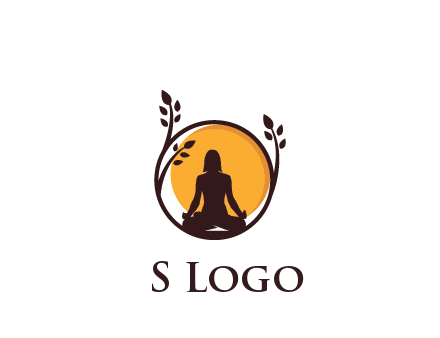 meditating man and sun in circle with vines spa logo