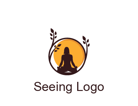 meditating man and sun in circle with vines spa logo